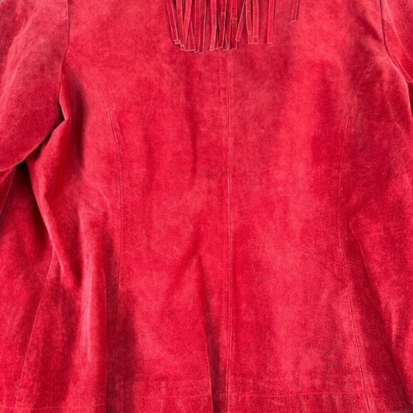 Vintatge Ami Red Leather Western Style Fringe Jacket Size Large Rodeo Cow Girl - Picture 9 of 13